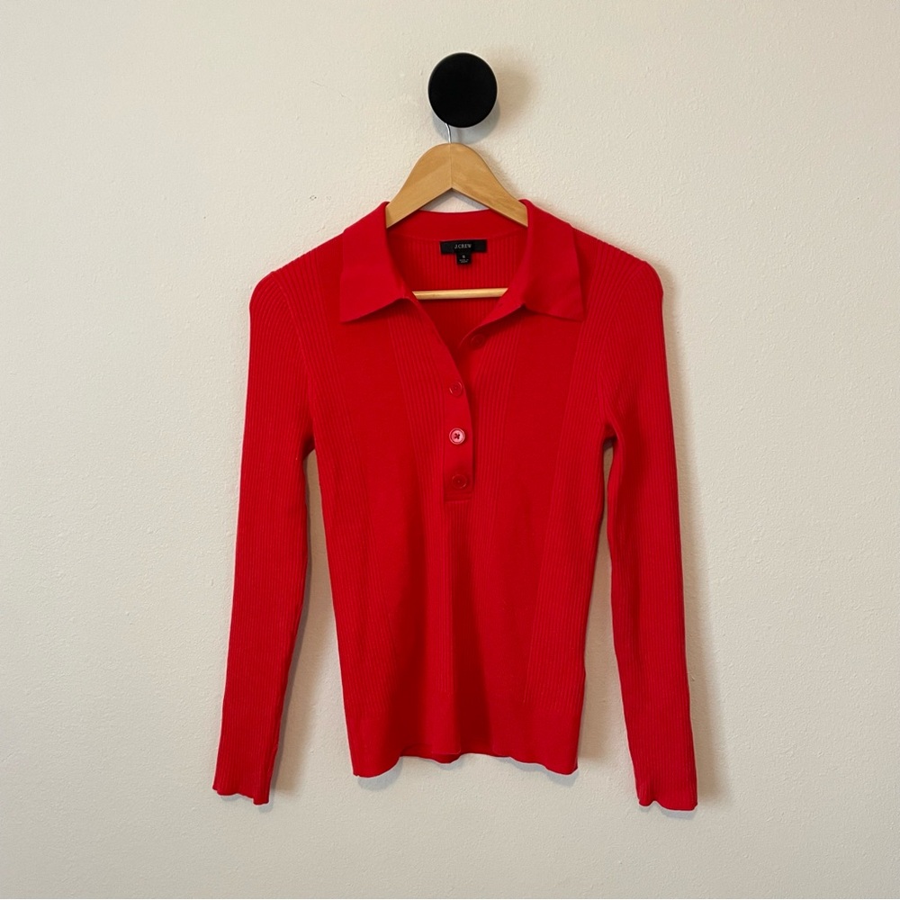 J. Crew Women’s Red Collared Silk Blend Sweater Small